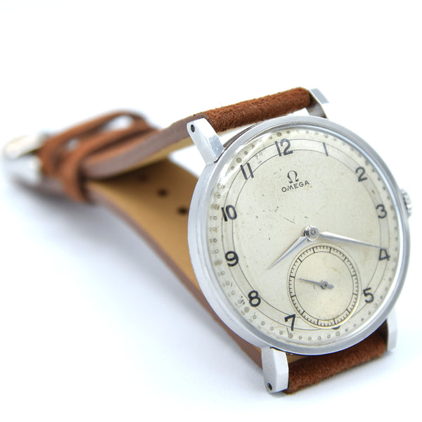 1939 Omega with Two Tone Dial and Arabic Numerals Cal 30T2 Model 2180 in Stainless Steel