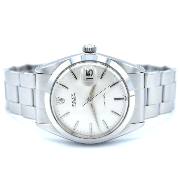 1963 Rolex Oyster Date Precision Classic Model 6694 with Stunning Silver Dial and Chrome Markers in Stainless Steel on Riveted Oyster Bracelet with Box