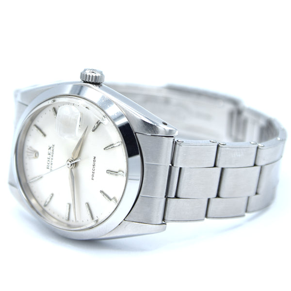 1963 Rolex Oyster Date Precision Classic Model 6694 with Stunning Silver Dial and Chrome Markers in Stainless Steel on Riveted Oyster Bracelet with Box