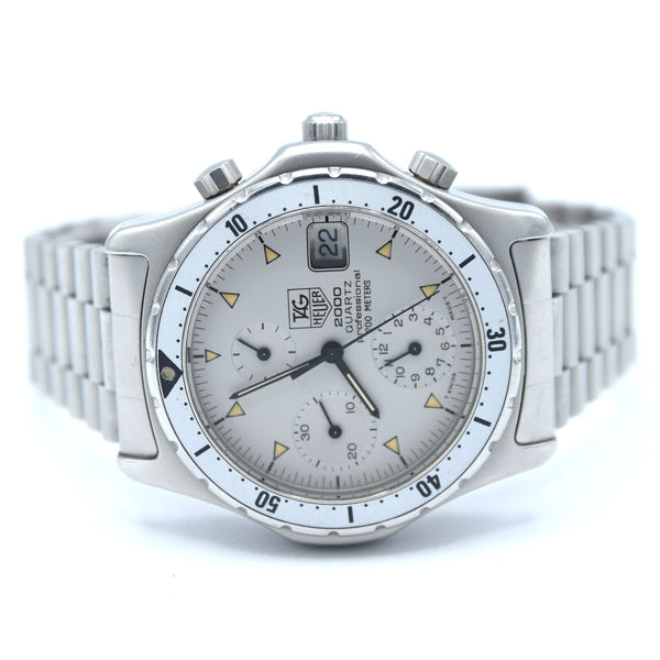 1985 TAG Heuer 2000 Series Chronograph Watch Model 272.006/1 Stainless Steel on Fliplock Bracelet with Box and Books Hardly Used