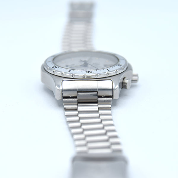 1985 TAG Heuer 2000 Series Chronograph Watch Model 272.006/1 Stainless Steel on Fliplock Bracelet with Box and Books Hardly Used