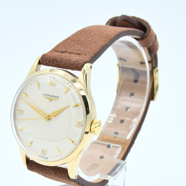 1956/7 Longines Solid 9ct Gold Dress Watch with Mixed Arrow and Arabic Numerals Model 13322 Cal 1268zs