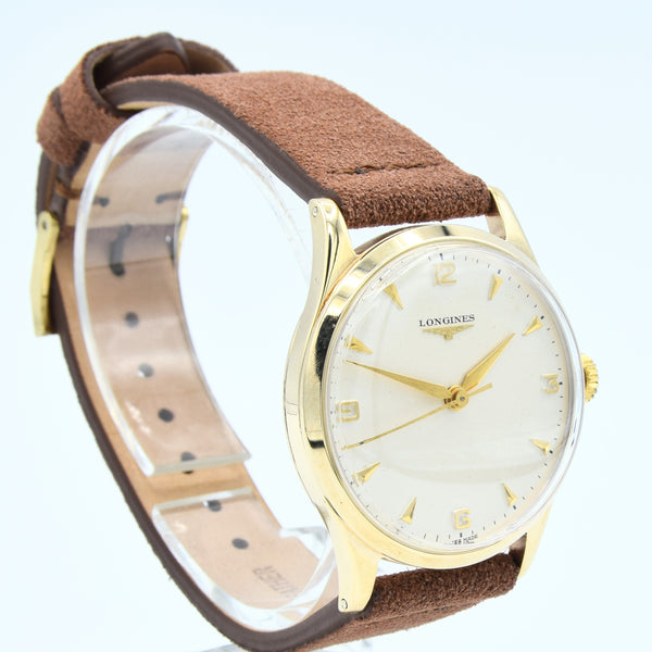 1956/7 Longines Solid 9ct Gold Dress Watch with Mixed Arrow and Arabic Numerals Model 13322 Cal 1268zs