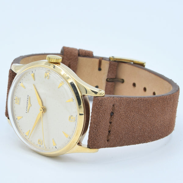 1956/7 Longines Solid 9ct Gold Dress Watch with Mixed Arrow and Arabic Numerals Model 13322 Cal 1268zs