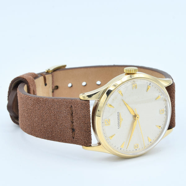 1956/7 Longines Solid 9ct Gold Dress Watch with Mixed Arrow and Arabic Numerals Model 13322 Cal 1268zs