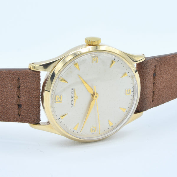 1956/7 Longines Solid 9ct Gold Dress Watch with Mixed Arrow and Arabic Numerals Model 13322 Cal 1268zs