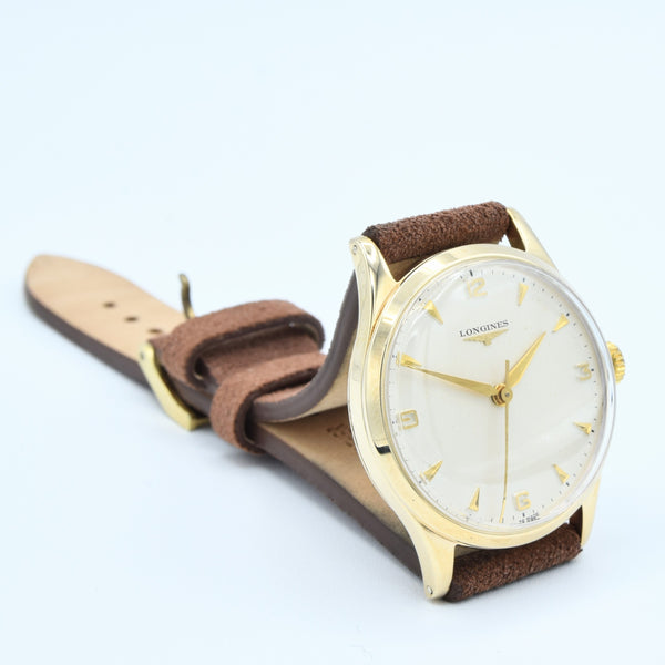 1956/7 Longines Solid 9ct Gold Dress Watch with Mixed Arrow and Arabic Numerals Model 13322 Cal 1268zs
