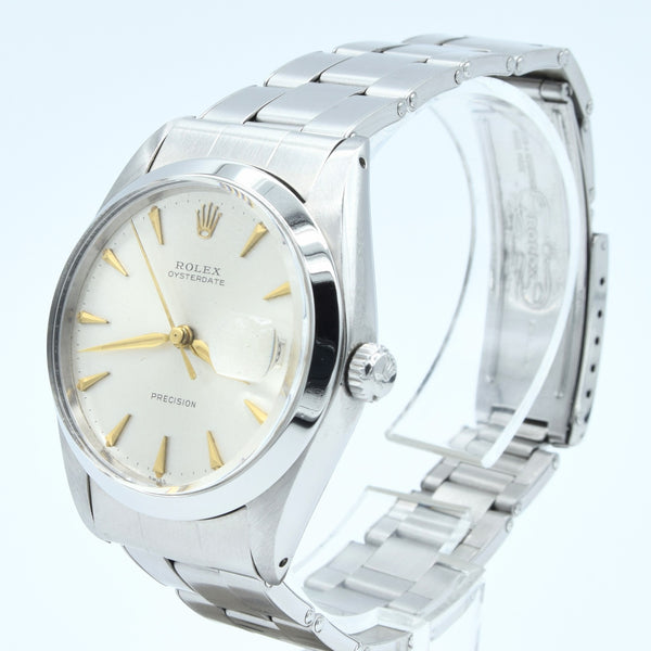 1963 Rolex Oyster Date Precision Model 6694 with Satin Silver Dial and Arrow Markers in Stainless Steel on Oyster Bracelet