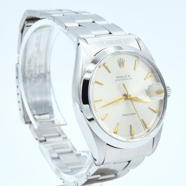 1963 Rolex Oyster Date Precision Model 6694 with Satin Silver Dial and Arrow Markers in Stainless Steel on Oyster Bracelet