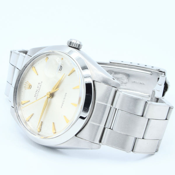 1963 Rolex Oyster Date Precision Model 6694 with Satin Silver Dial and Arrow Markers in Stainless Steel on Oyster Bracelet