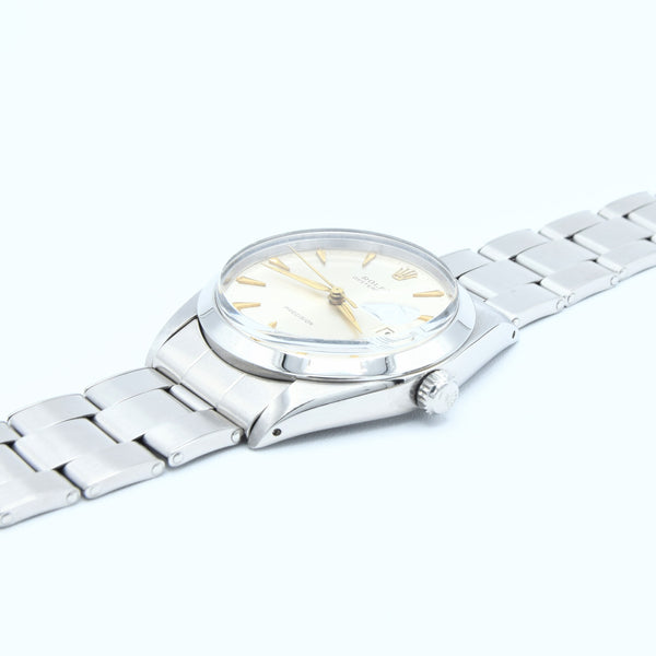 1963 Rolex Oyster Date Precision Model 6694 with Satin Silver Dial and Arrow Markers in Stainless Steel on Oyster Bracelet