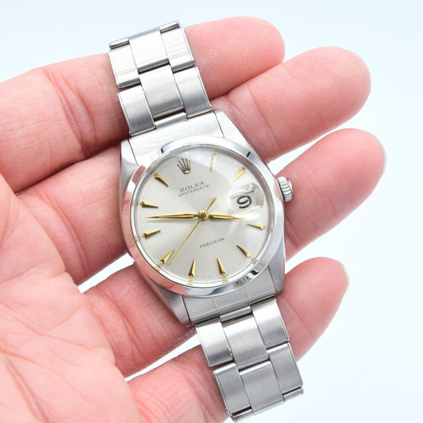 1963 Rolex Oyster Date Precision Model 6694 with Satin Silver Dial and Arrow Markers in Stainless Steel on Oyster Bracelet