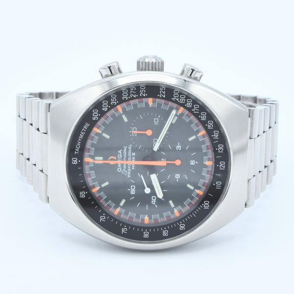 1973 Rare & Unusual Omega Speedmaster Professional Mk2 Racing Chronograph 145.014 with Grey & Orange Dial in Stainless Steel on Bracelet with Extract