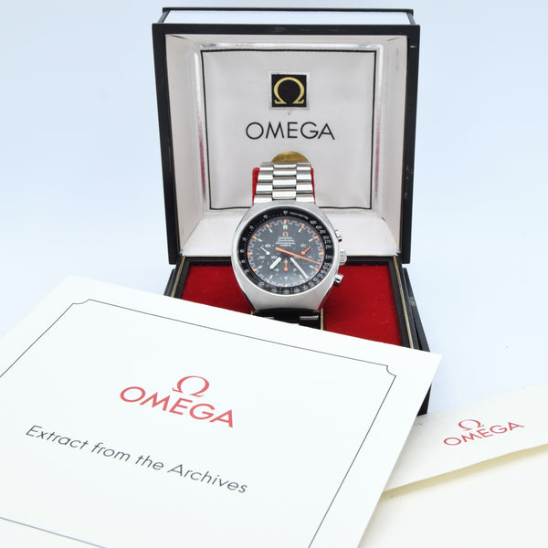1973 Rare & Unusual Omega Speedmaster Professional Mk2 Racing Chronograph 145.014 with Grey & Orange Dial in Stainless Steel on Bracelet with Extract