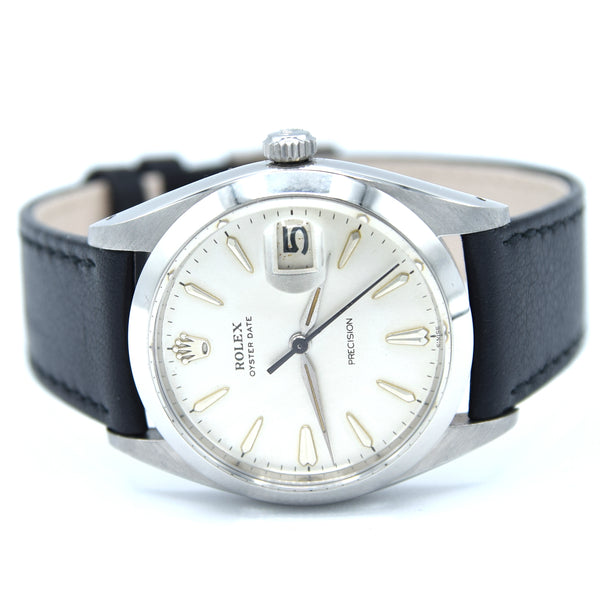 1961 Rolex Oysterdate Precision 6694 Wristwatch with Arrow Markers in Stainless Steel with Rolex Strap & Buckle