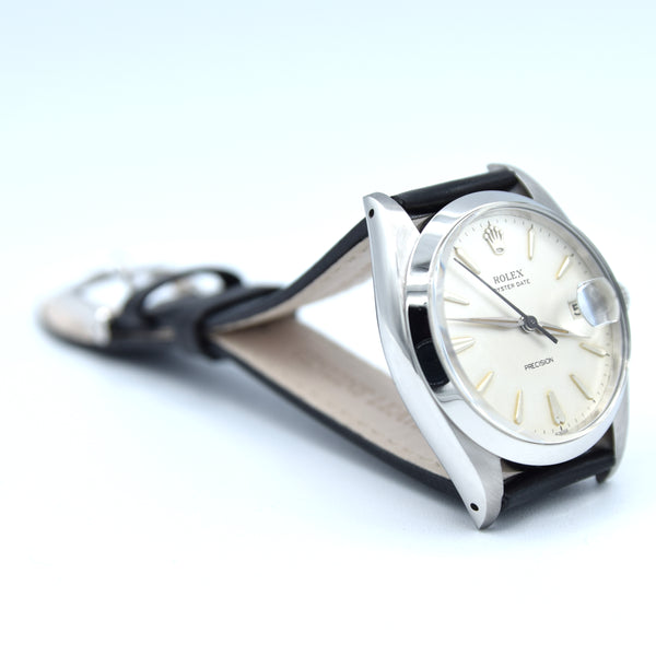 1961 Rolex Oysterdate Precision 6694 Wristwatch with Arrow Markers in Stainless Steel with Rolex Strap & Buckle