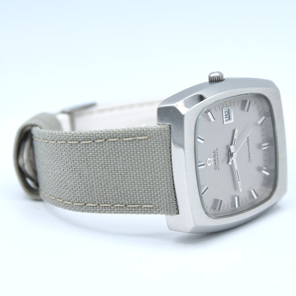 1973 Large Square Omega Seamaster Automatic Date Model 166.0138 in Stainless Steel