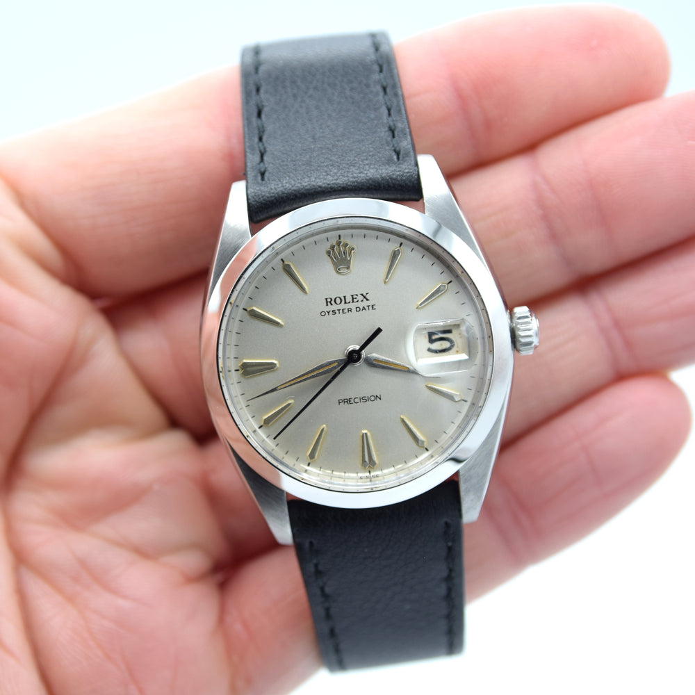 1961 Rolex Oysterdate Precision 6694 Wristwatch with Arrow Markers in Stainless Steel with Rolex Strap & Buckle