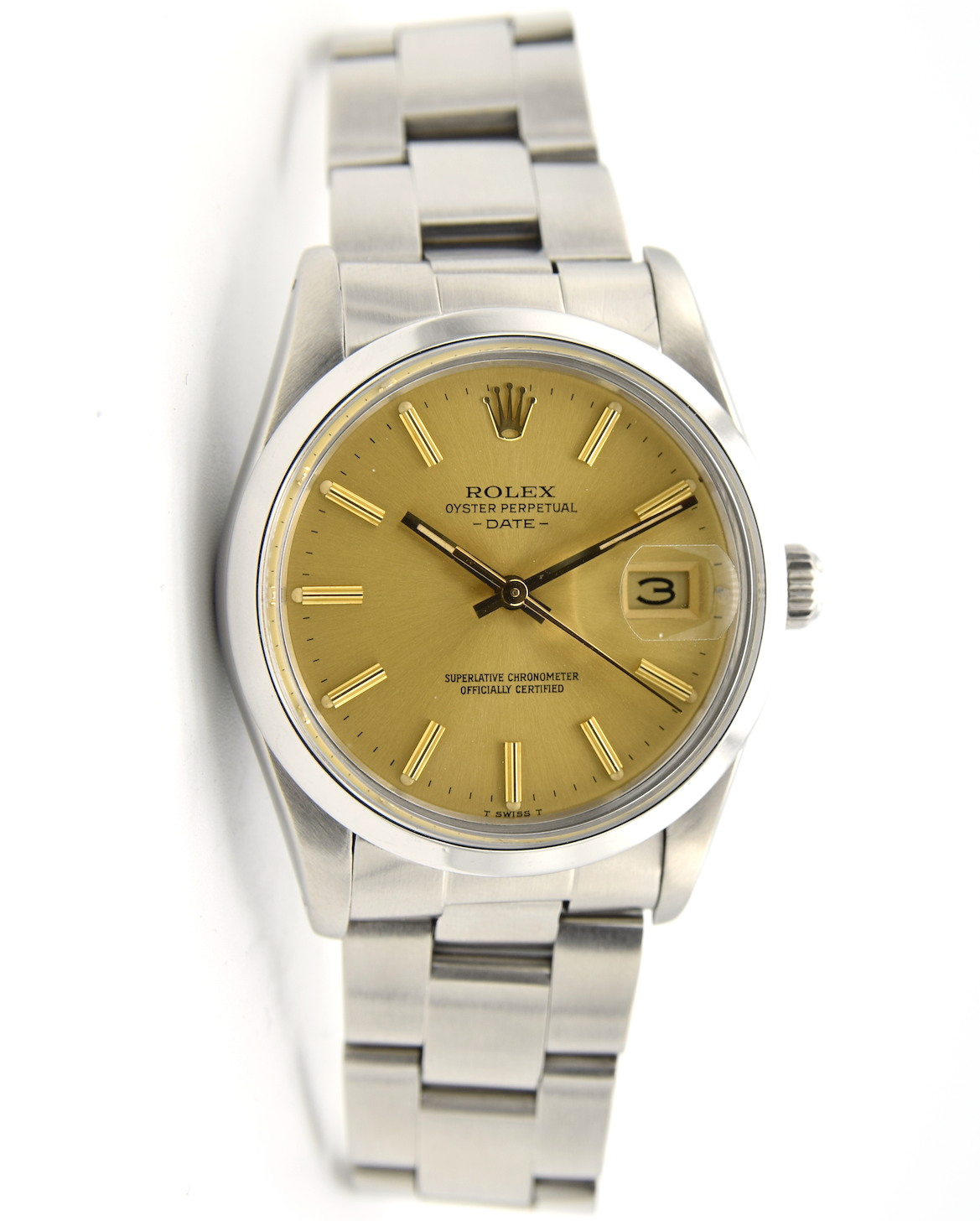 1980-81 Rolex Oyster Perpetual Date Model 15000 in Stainless Steel on Bracelet with Champagne Dial