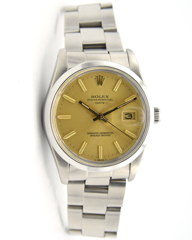1980-81 Rolex Oyster Perpetual Date Model 15000 in Stainless Steel on Bracelet with Champagne Dial