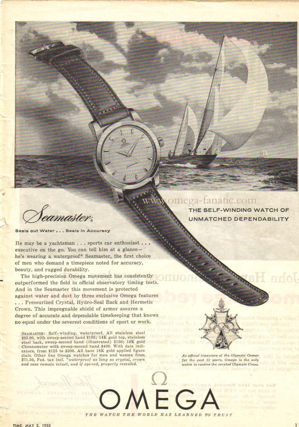 1956 Omega Seamaster Automatic Wristwatch Model 2846 / 2848 with Original Two Tone Aged Dial