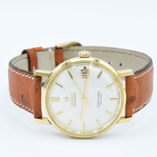 1963/64 Omega Automatic Seamaster De Ville Date Model 166.5020 in Solid 18k Gold with Linen Dial