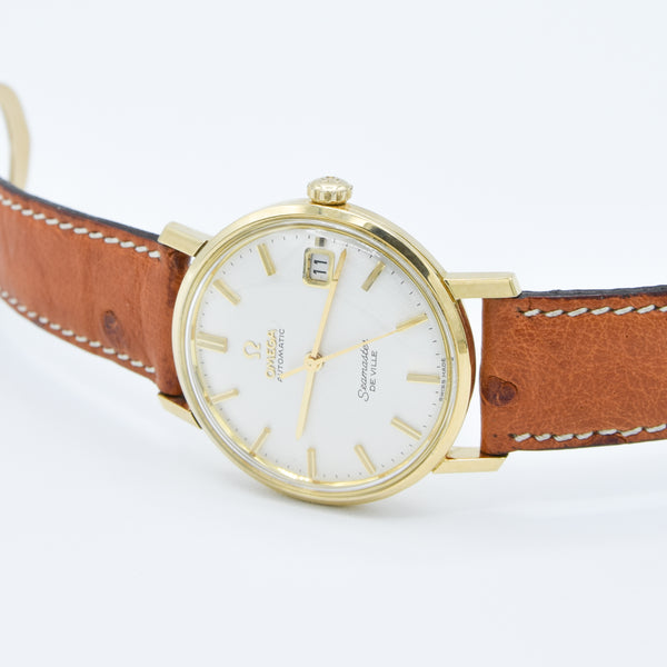 1963/64 Omega Automatic Seamaster De Ville Date Model 166.5020 in Solid 18k Gold with Linen Dial