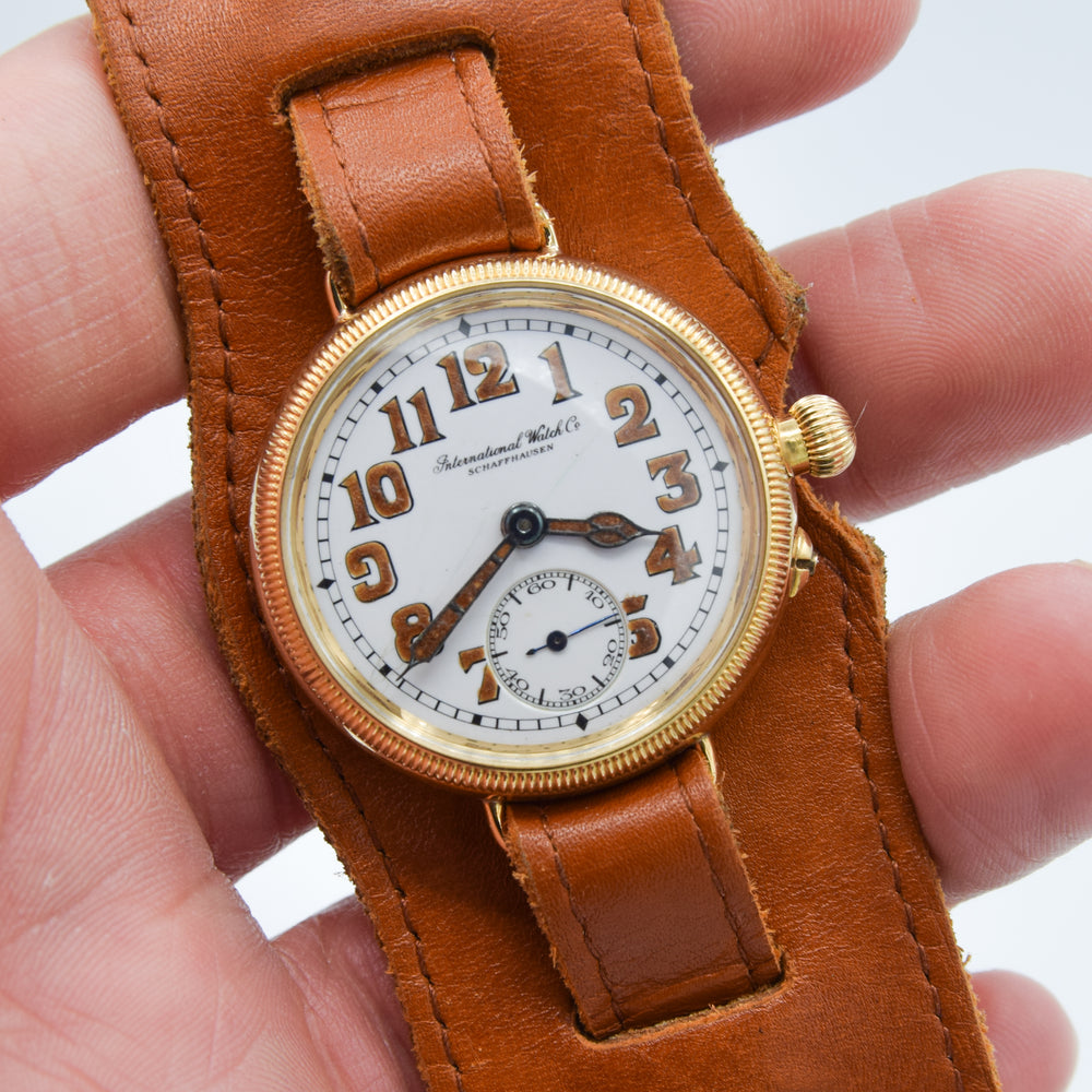 1926 International Watch Company (IWC) Rare Trench Style Borgel Officers Watch in 18ct Gold