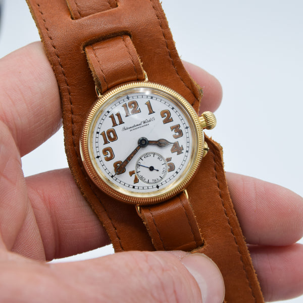 1926 International Watch Company (IWC) Rare Trench Style Borgel Officers Watch in 18ct Gold