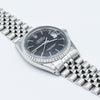1979 Stunning Rolex Steel Oyster Perpetual Datejust Engine Turned Bezel & Black Dial Model 16030 with Box, Book & History