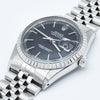 1979 Stunning Rolex Steel Oyster Perpetual Datejust Engine Turned Bezel & Black Dial Model 16030 with Box, Book & History