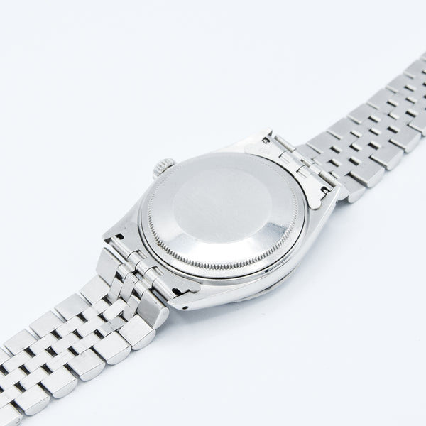 1979 Stunning Rolex Steel Oyster Perpetual Datejust Engine Turned Bezel & Black Dial Model 16030 with Box, Book & History