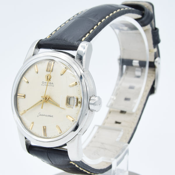 1958 Omega Seamaster Automatic Date Wristwatch Model 2849 with Original Off-White Dial in Stainless Steel