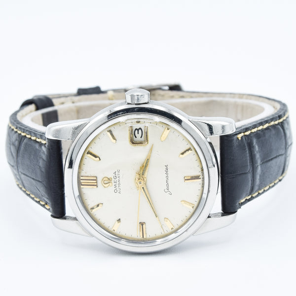 1958 Omega Seamaster Automatic Date Wristwatch Model 2849 with Original Off-White Dial in Stainless Steel