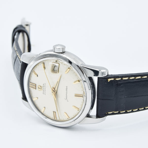 1958 Omega Seamaster Automatic Date Wristwatch Model 2849 with Original Off-White Dial in Stainless Steel