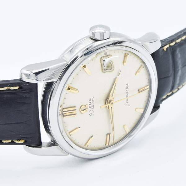 1958 Omega Seamaster Automatic Date Wristwatch Model 2849 with Original Off-White Dial in Stainless Steel