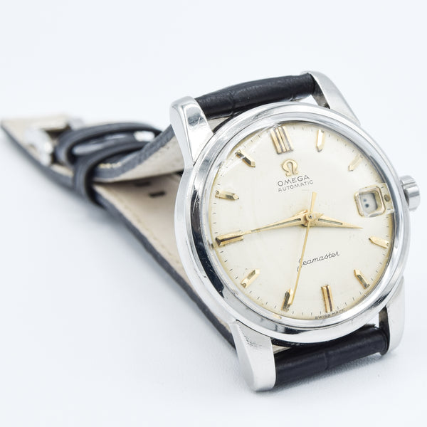 1958 Omega Seamaster Automatic Date Wristwatch Model 2849 with Original Off-White Dial in Stainless Steel