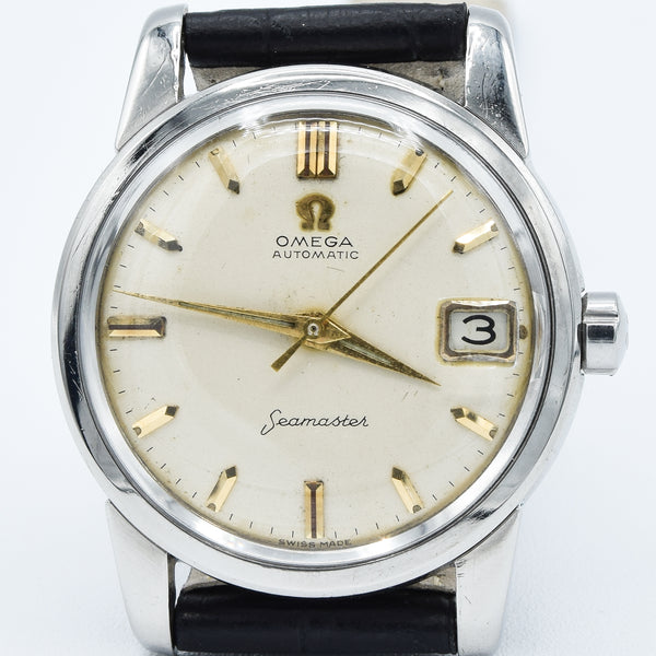 1958 Omega Seamaster Automatic Date Wristwatch Model 2849 with Original Off-White Dial in Stainless Steel