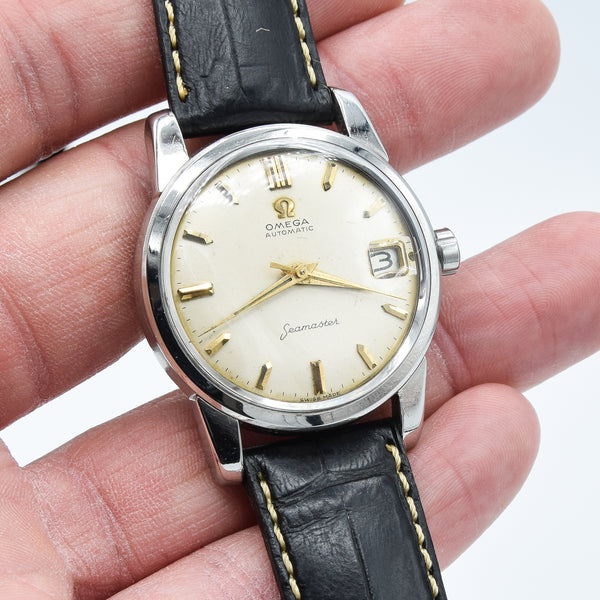 1958 Omega Seamaster Automatic Date Wristwatch Model 2849 with Original Off-White Dial in Stainless Steel