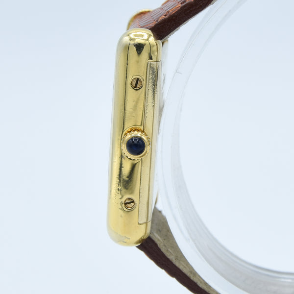 1980s Cartier Ladies Tank 925 Sterling Silver Gilt Vermeil Mechanical Manual Wind with Classic Roman Dial