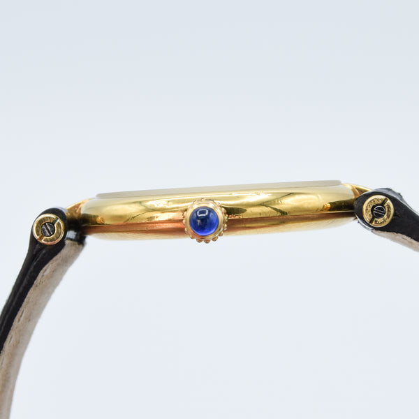 1990s Rare Black Roman Numeral Dial Unisex Cartier 'Must de' Ronde Vendôme in 925 Sterling Silver Gilt Vermeil Case