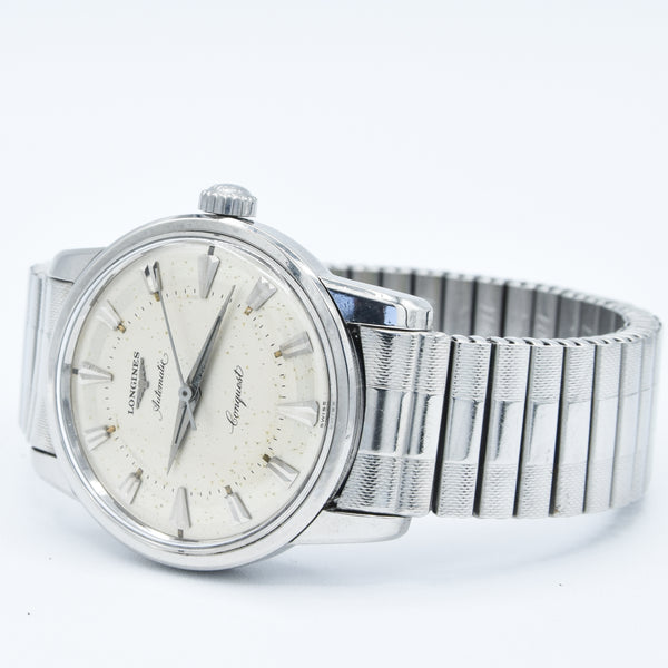 1959 Longines Conquest Model 9000 Full Set in Stainless Steel on Bracelet with Box and Papers & Tags