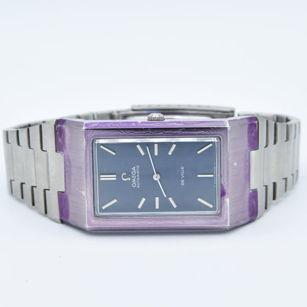 1974 Omega Rare & Special De Ville New Old Stock Automatic Stainless Steel Bracelet Watch 155.007 Blue Dial