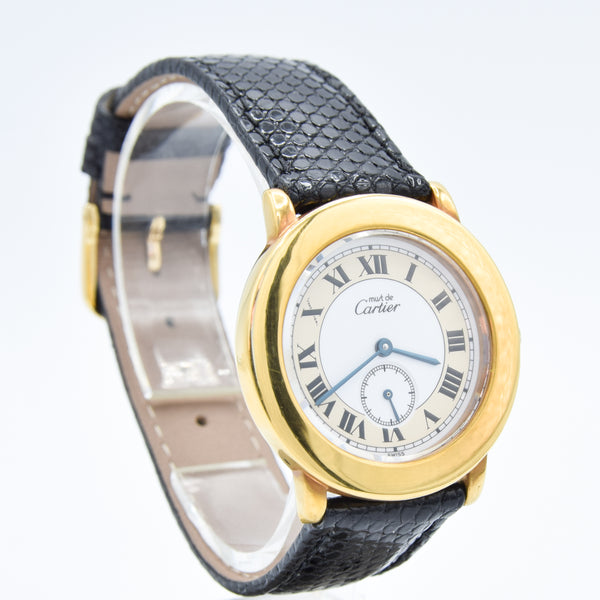 1990s Cartier 'Must de' Ronde with Roman Numerals in 925 Sterling Silver Gilt Vermeil Case Model 1810