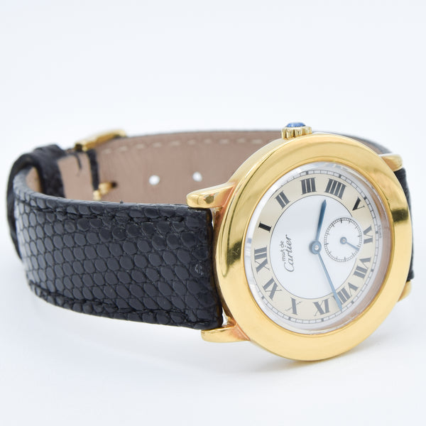 1990s Cartier 'Must de' Ronde with Roman Numerals in 925 Sterling Silver Gilt Vermeil Case Model 1810