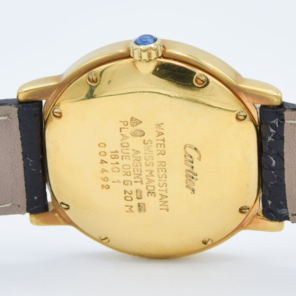1990s Cartier 'Must de' Ronde with Roman Numerals in 925 Sterling Silver Gilt Vermeil Case Model 1810