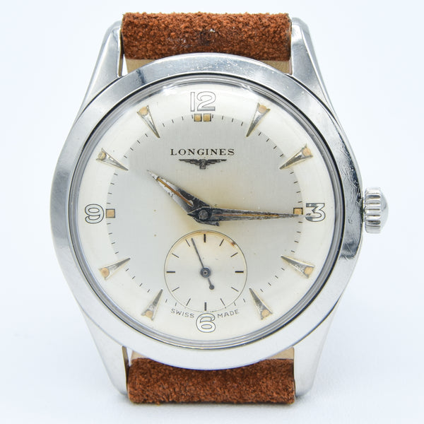 1953 Longines Manual Wind Wristwatch Model 6402 with Gorgeous Original Two Tone Dial Cal 23z