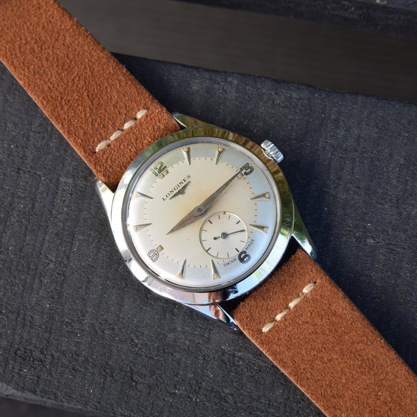 1953 Longines Manual Wind Wristwatch Model 6402 with Gorgeous Original Two Tone Dial Cal 23z