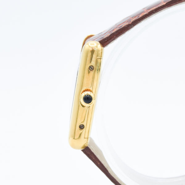 1970s Cartier Ladies Tank Mechanical Manual Wind with Unique Patina Dial in 925 Sterling Silver Gilt Vermeil Case