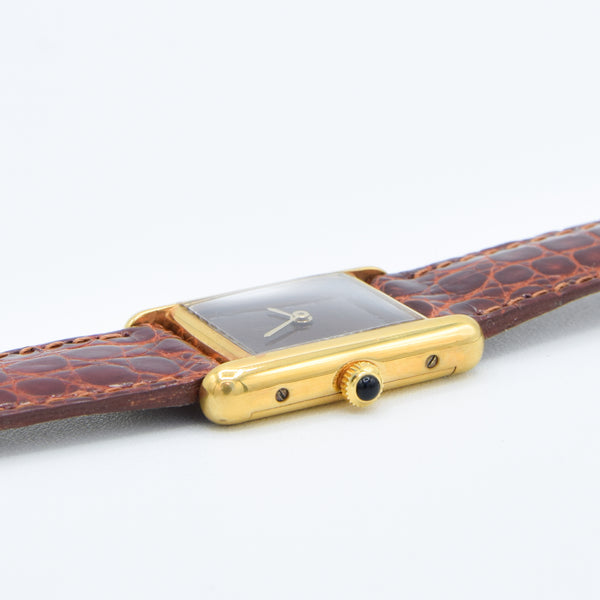 1970s Cartier Ladies Tank Mechanical Manual Wind with Unique Patina Dial in 925 Sterling Silver Gilt Vermeil Case